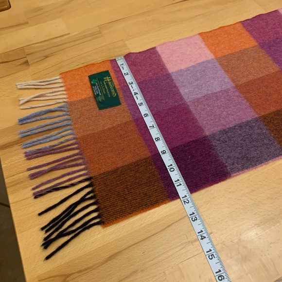 John Hanley for L. L. Bean 100% lambswool scarf orange purple 65X12 inches - Picture 4 of 4